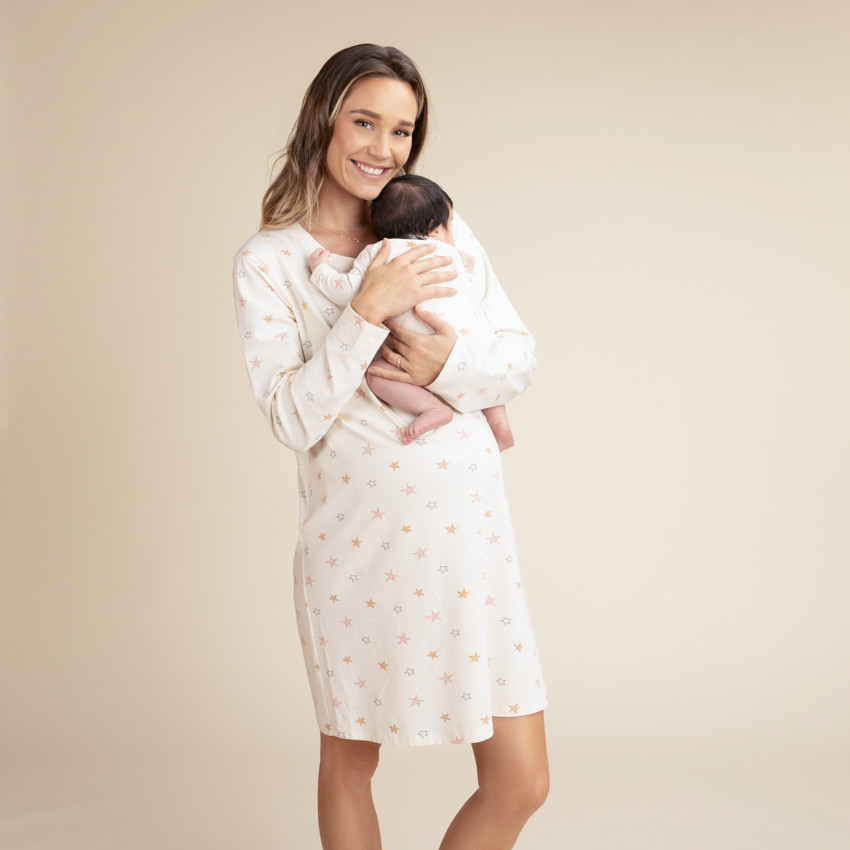 Chemise de nuit et d'allaitement + body imprimé étoiles 