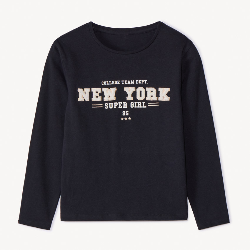 T-shirt met lange mouwen en contrasterend geborduurde lusletters voor meisjes zwart Classy College 