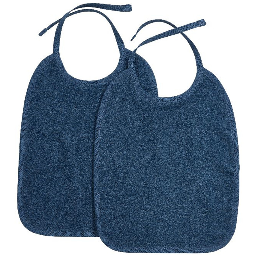 Lot de 2 bavoirs éponge avec fermeture à noeud - Indigo - 25x34 cm 