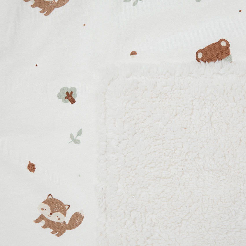 Couverture bi-matière 80 x 110 cm imprimé animaux Roi des Forêts écru 
