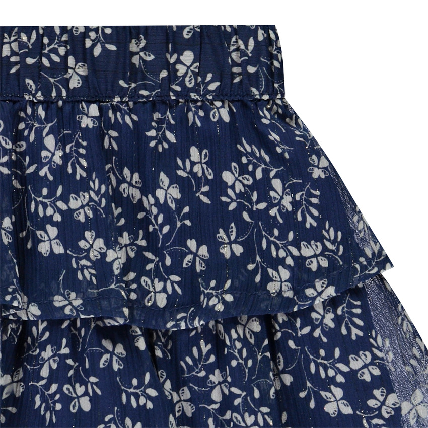 Korte bloemenrok in viscose voile met volants voor meisjes 