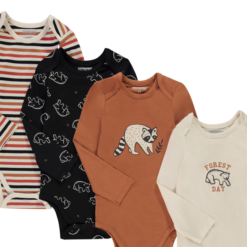 Set van 7 lange mouwen dieren bodies voor babyjongen met verschillende openingen afhankelijk van de leeftijd 