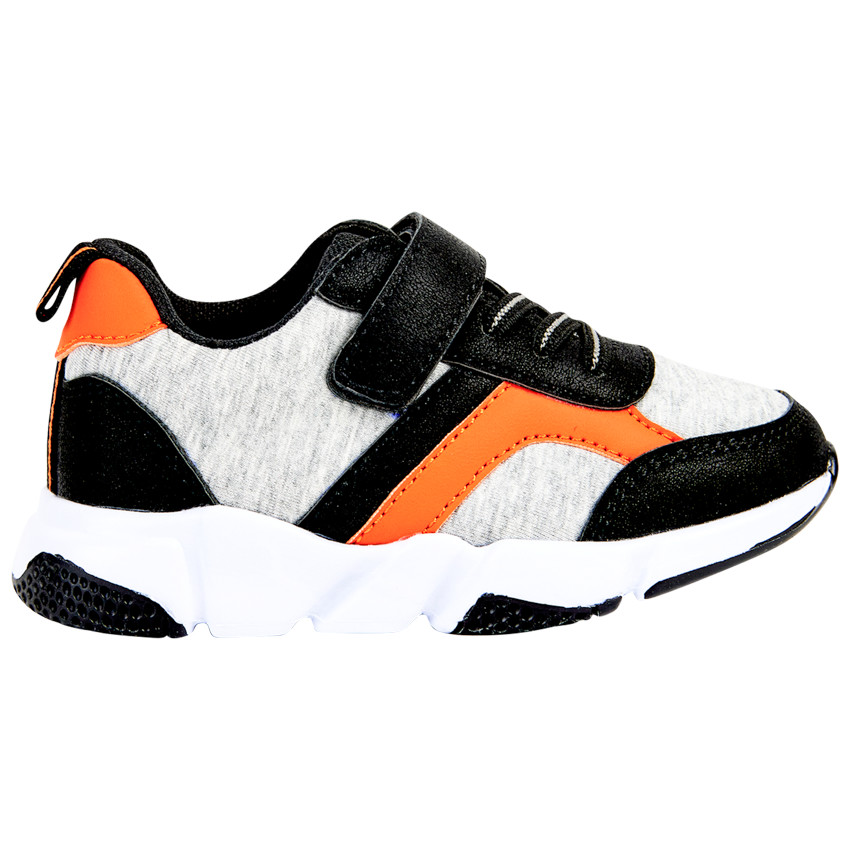 Grijze sneakers met oranje accenten en velcro voor jongens 