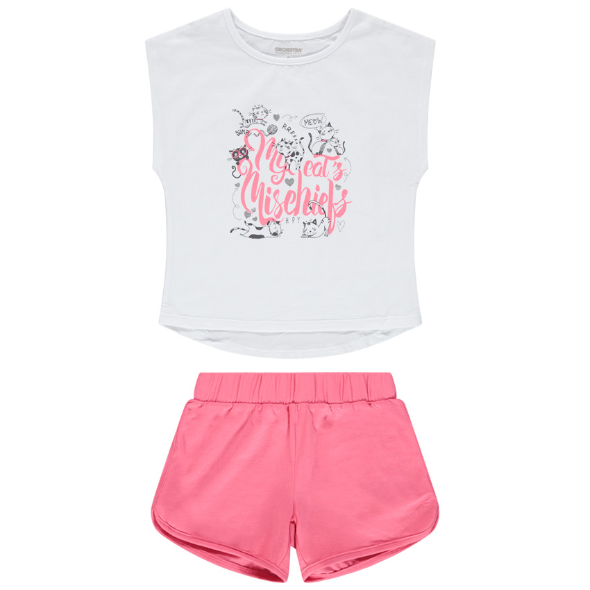 Pyjama avec t-shirt à message et short uni 