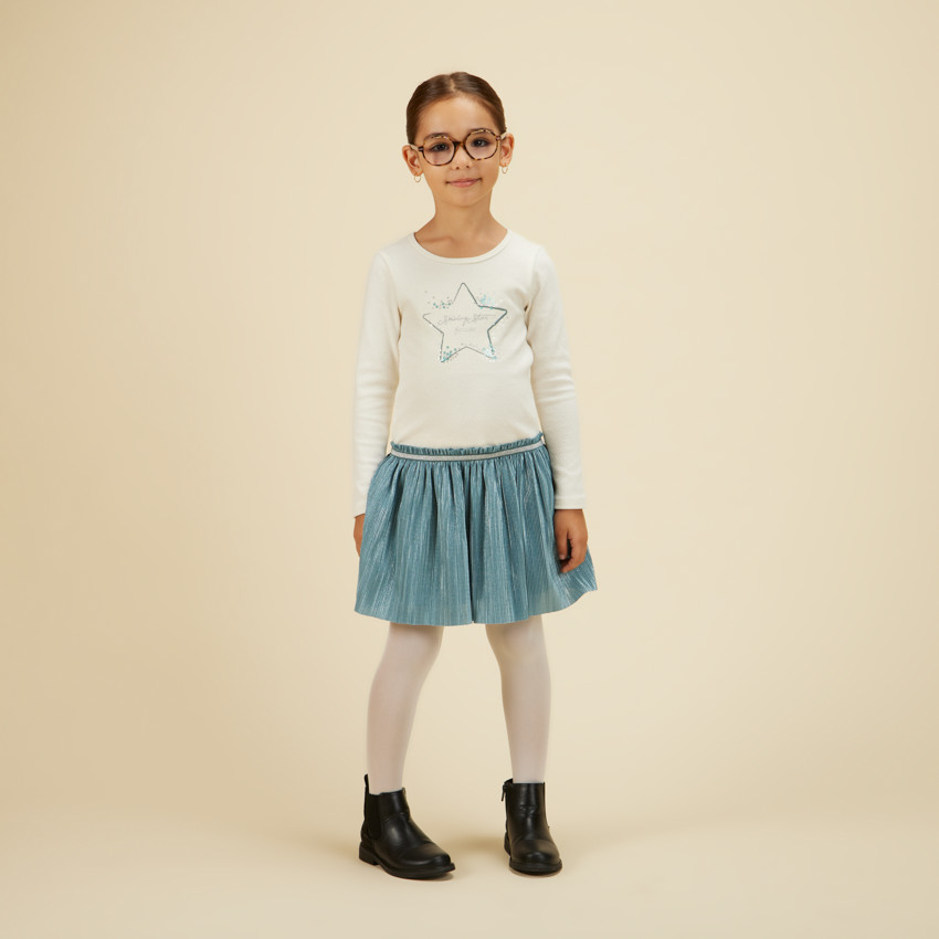 Robe bi-matière broderie étoile pour fille 