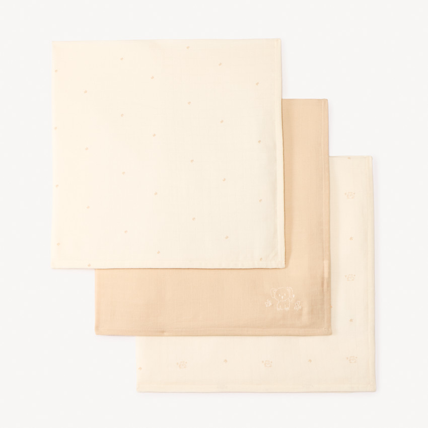 3-pack biologisch katoen hydrofiele doeken met olifantmotief voor baby's 