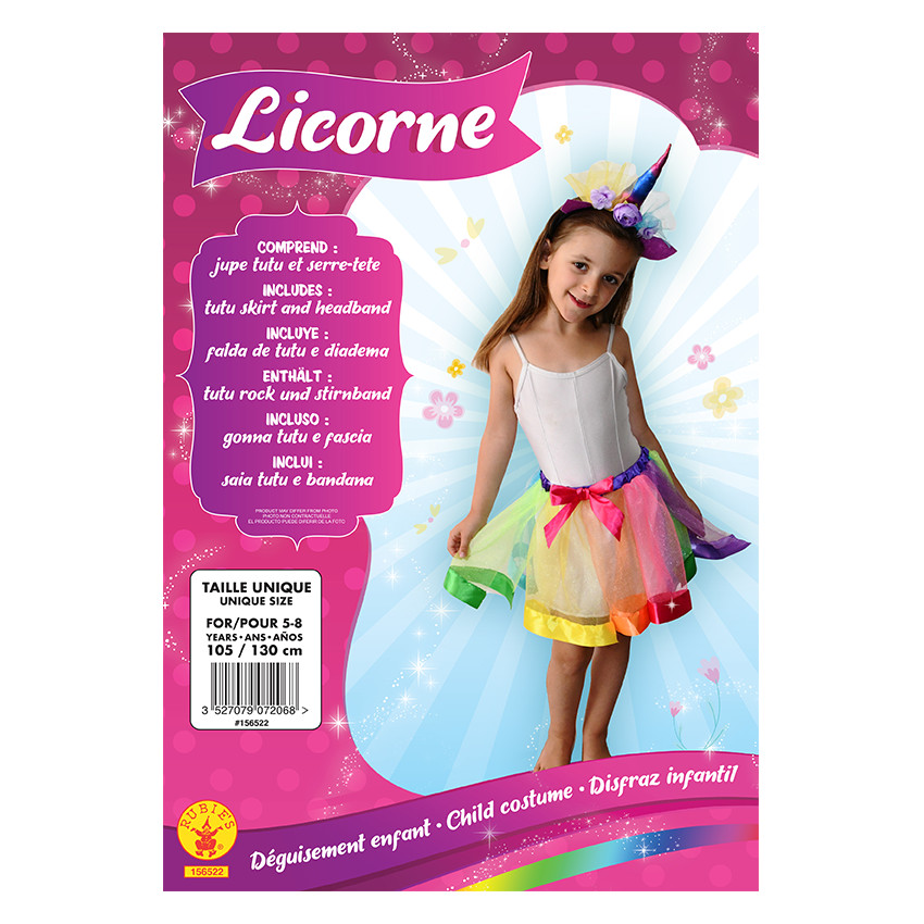 Déguisement licorne contenant jupon et serre-tête 5-8 ans 