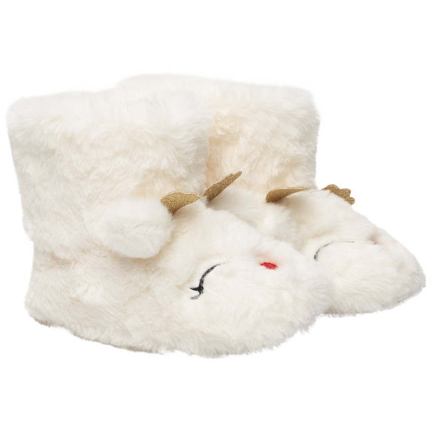 Pantoffels 1/2 laarzen van bont met reliëforen en borduursel voor meisjes 