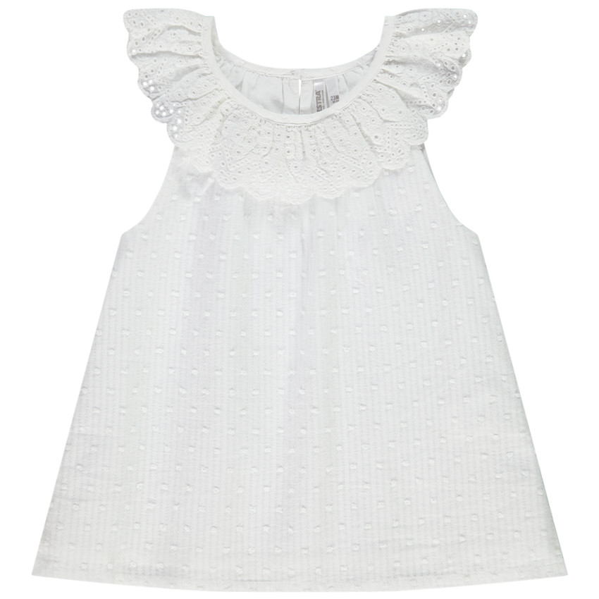 Tuniques in plumetis met kraag in Engels borduursel voor baby meisjes 