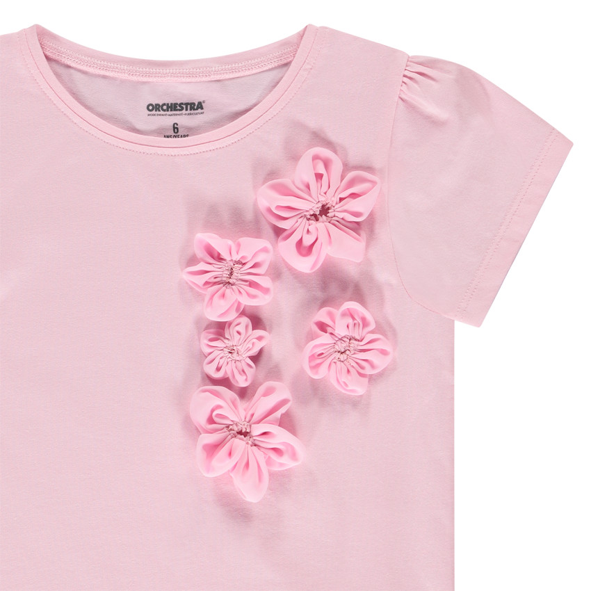 T-shirt manches courtes à fleurs 3D pour fille 