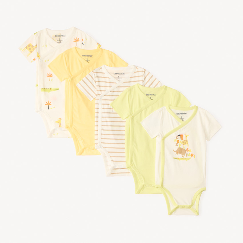 Set van 5 baby jongens rompers met fantasie safari-motieven (verschillende sluitingen afhankelijk van de leeftijd) 