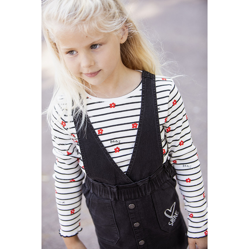 Robe salopette en jean à coeur printé pour enfant fille 