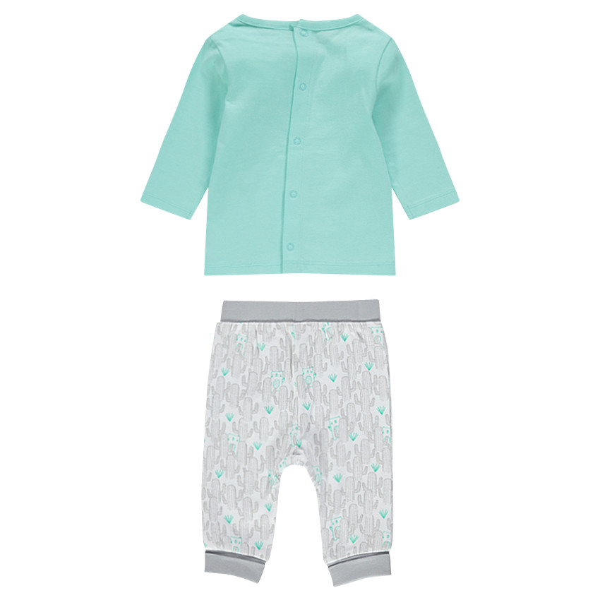 Ensemble tee-shirt manches longues uni et caleçon imprimé 