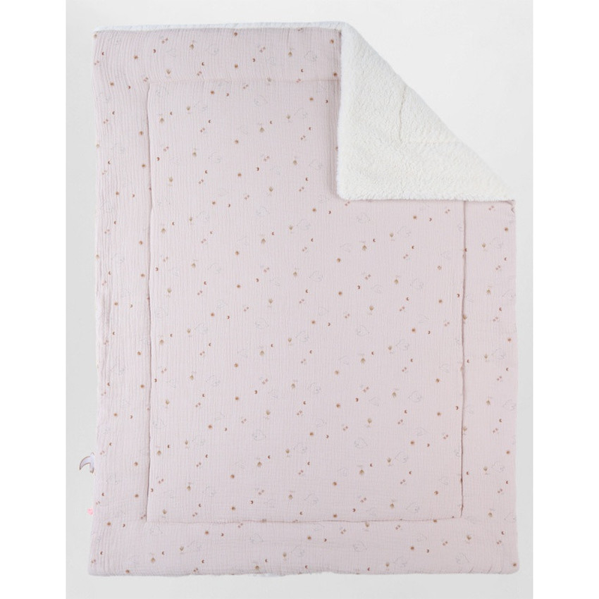 Couverture mousseline & sherpa 75x100cm Colombes du bonheur  