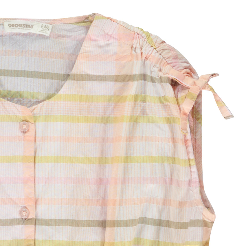 Chemise sans manches à carreaux avec liens pour fille 
