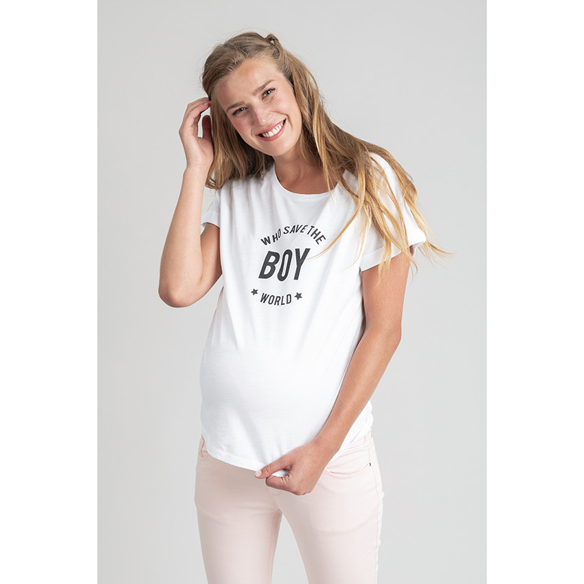 Perforatie koppeling vervormen Zwangerschaps-T-shirt met gedrukt opschrift