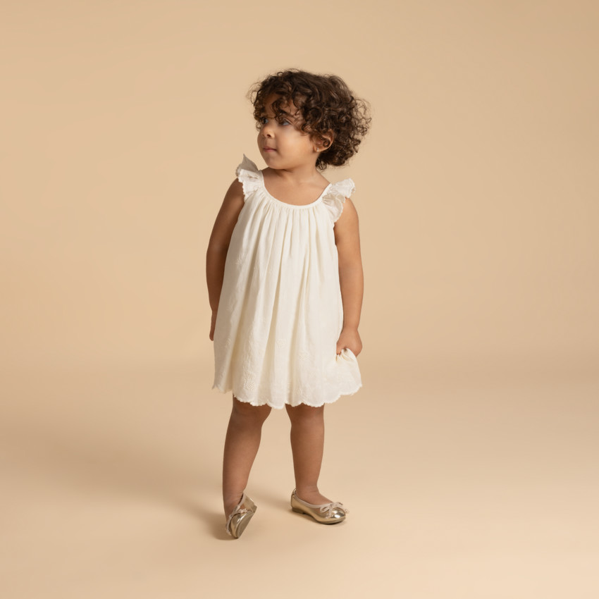 Robe barboteuse de cérémonie en broderie anglaise pour bébé fille 