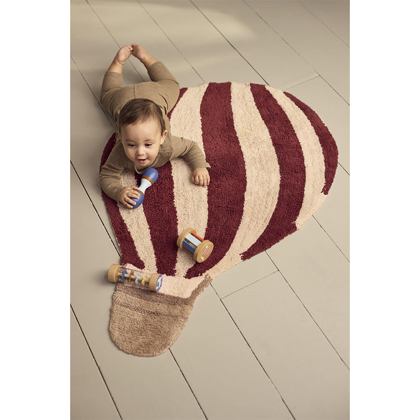 Tapis Tufté lavable 104x74cm Montgolfière Rouge foncé 