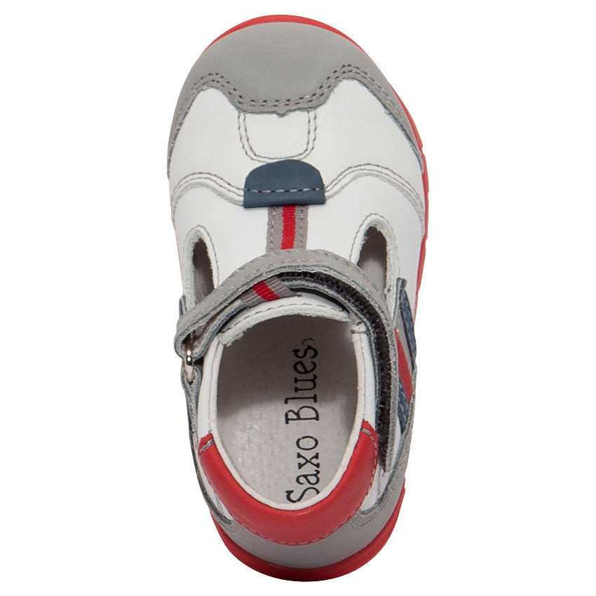 Lederen sandalen met t-strap met contrasterende inzetstukken 