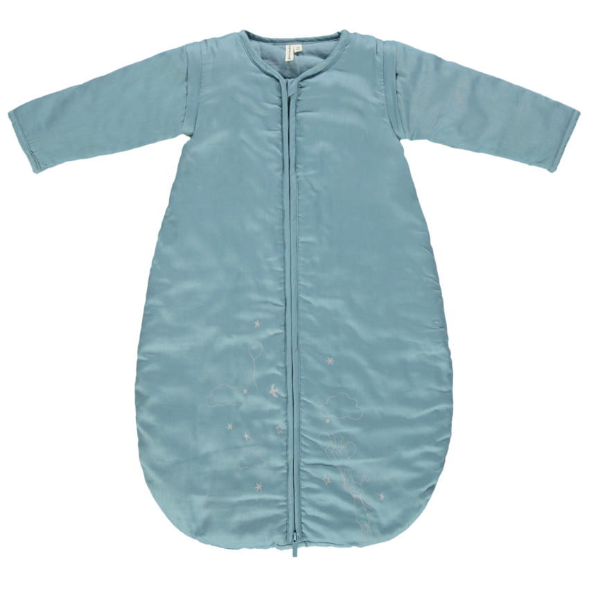 Blauwe slaapzak met afneembare mouwen en fantasieprint 