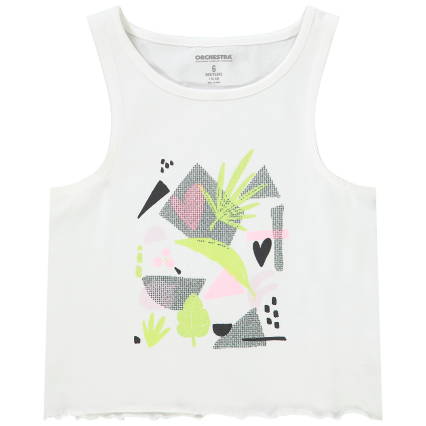 Mouwloos top in jersey met abstracte print voor meisjes 