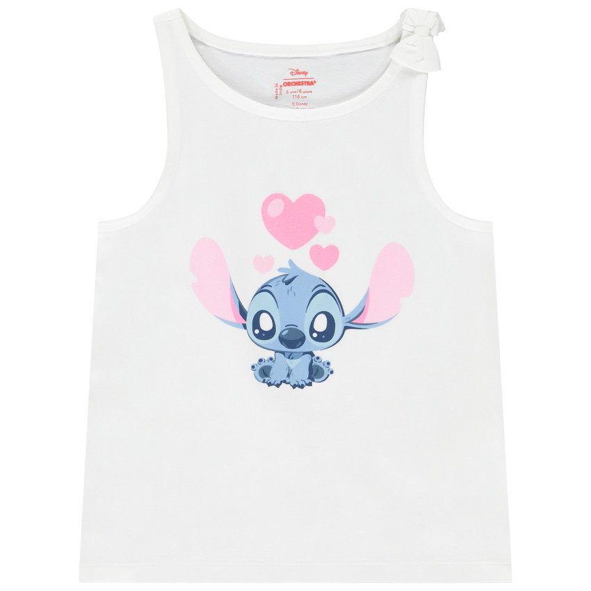 Effen hemdje met Stitch print en knoopje op de schouder voor meisjes 