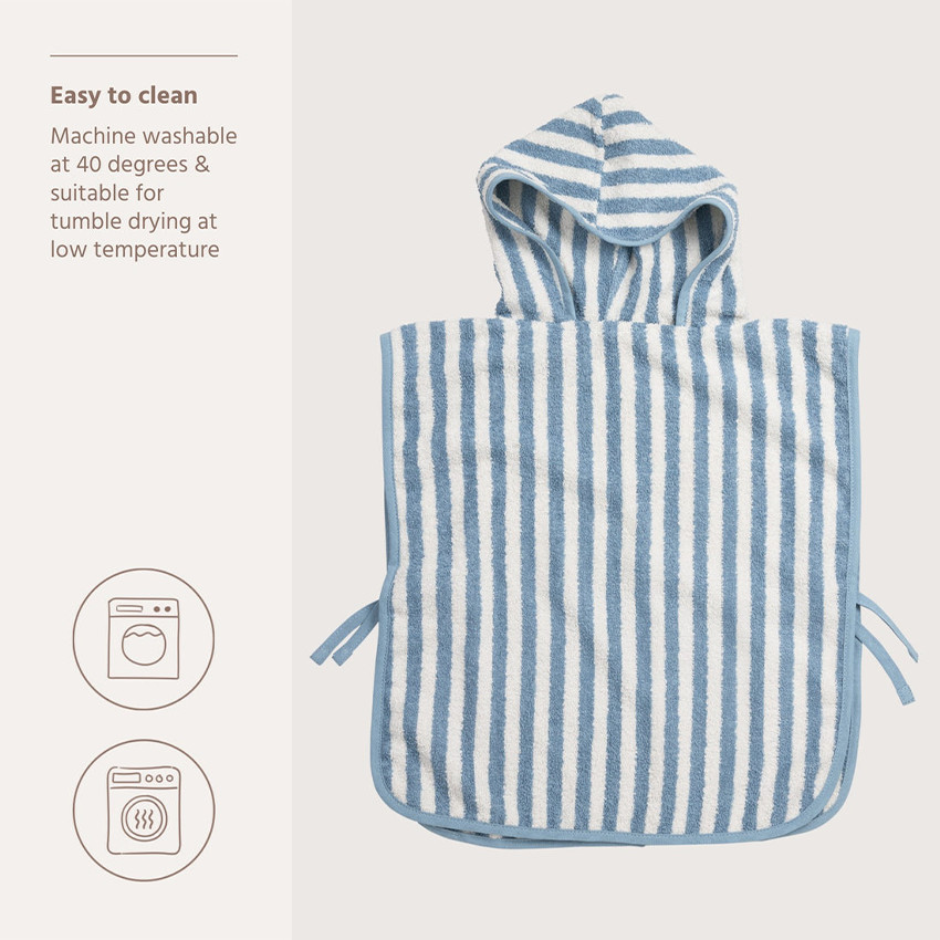 Badponcho badstof jacquard - Fat Stripe Jeans Blue - 12m/3jaar 