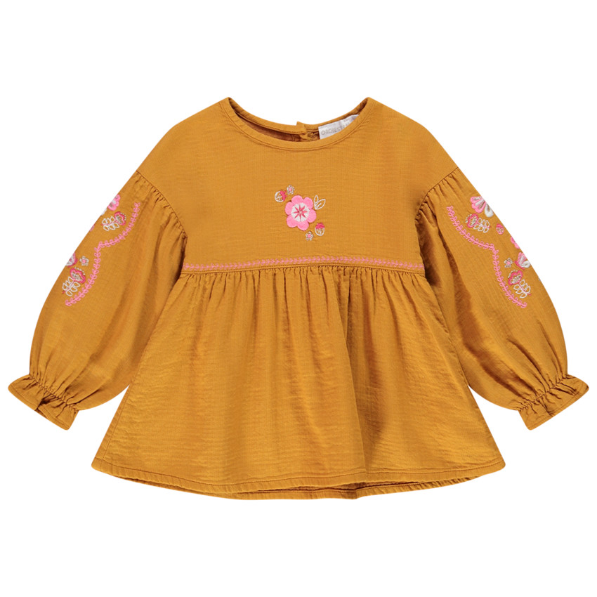 Tunique manches longues bouffantes avec broderies fleurs pour bébé fille 