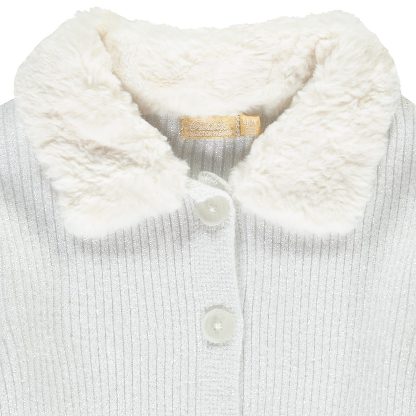Gebreide gilet met nepbontkraag voor meisjes 