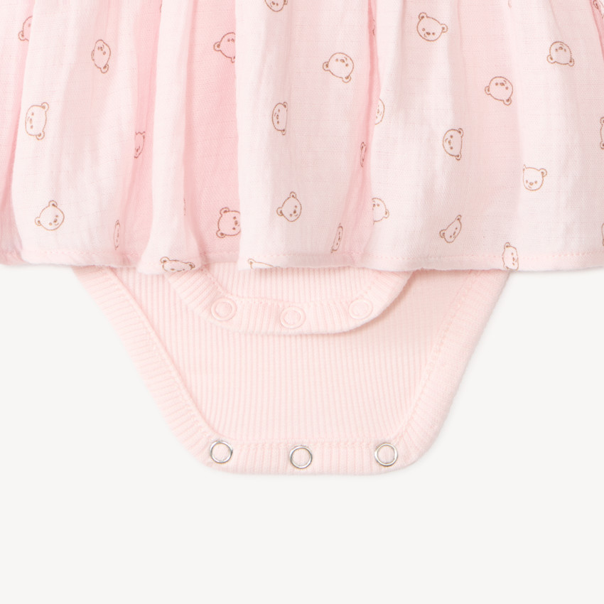 Robe manches longues bébé fille effet 2 en 1 avec body intégré 
