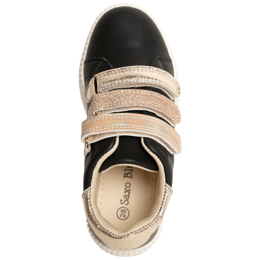Baskets noires effet cuir à scratchs dorés pour enfant fille 