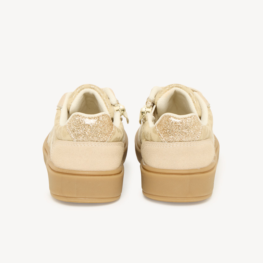 Baskets basses fille léopard à lacets élastiqués et zip 