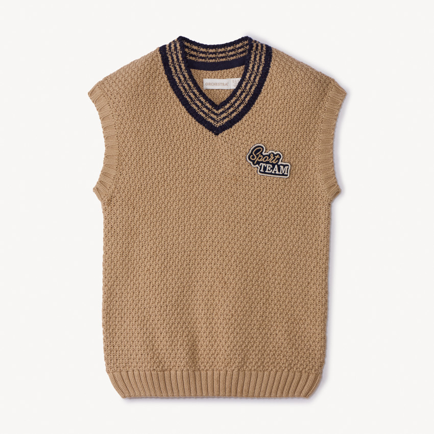 Mouwloze trui met fantasiebadge in twill jongens 