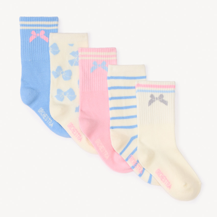 Lot de 5 paires de chaussettes motif nœuds pour bébé fille 