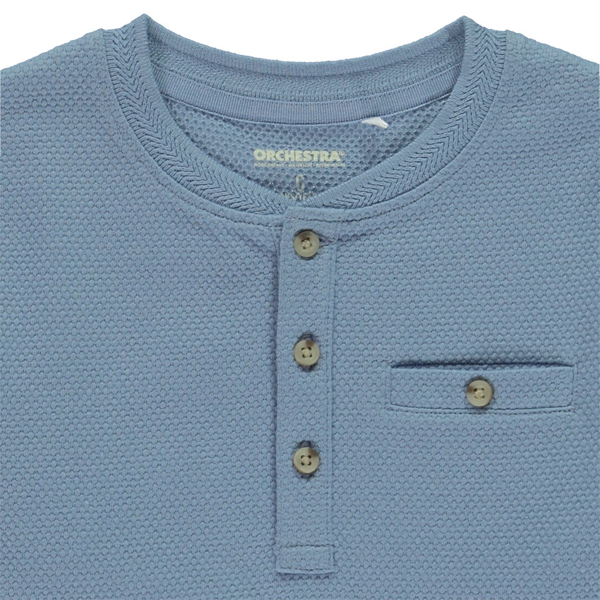 T-shirt manches longues uni à col tunisien et poche passepoilée pour garçon  