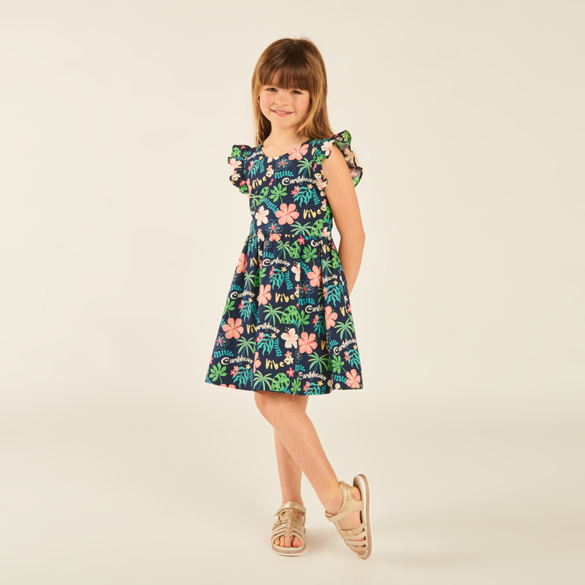 Robe manches courtes imprimée fleurie à dos nu pour fille 