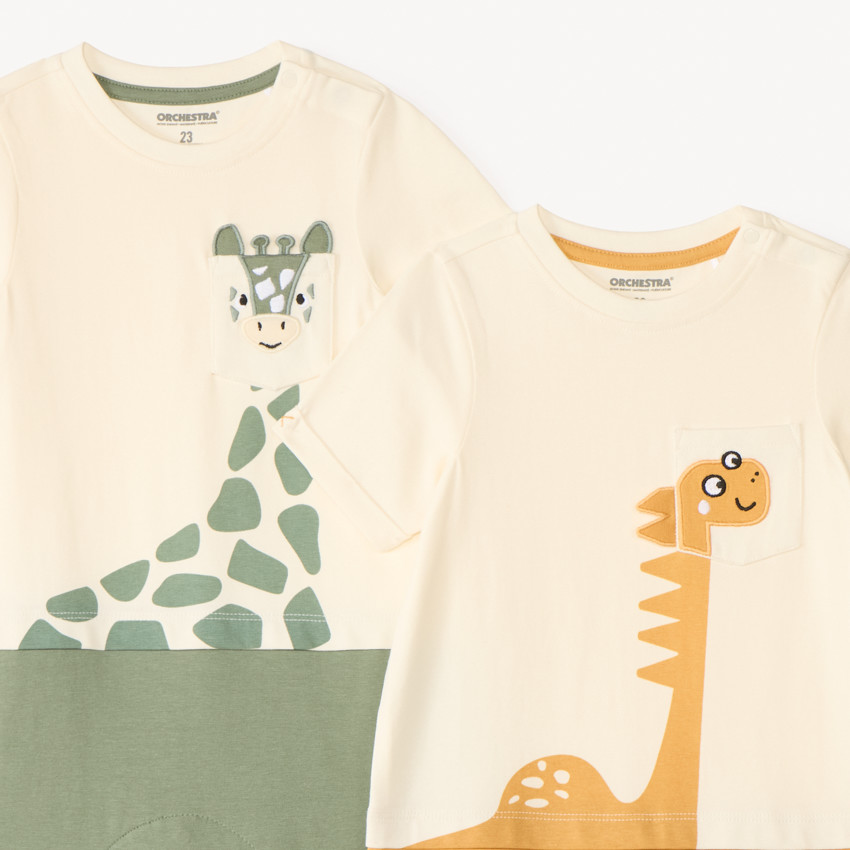 Set van 2 korte jumpsuits 2-in-1 effect dierenpatroon voor baby jongens 