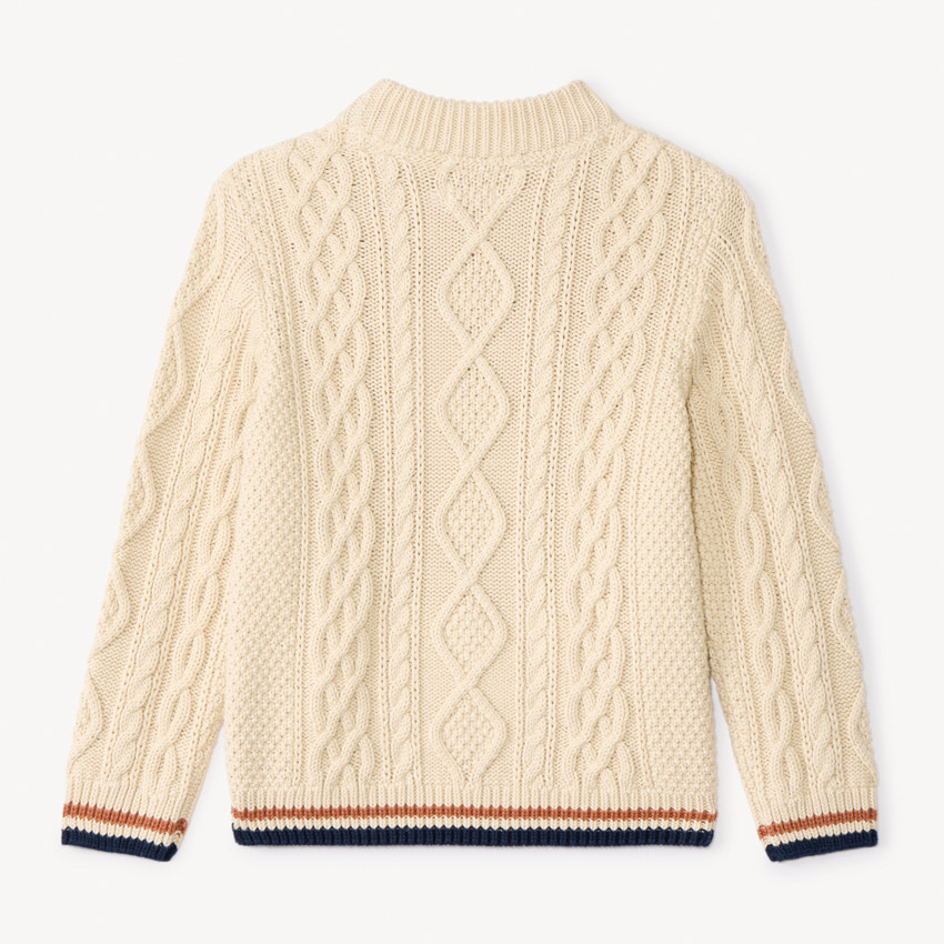 Gebreide trui met vlechteffect en tweekleurige biezen voor jongens 