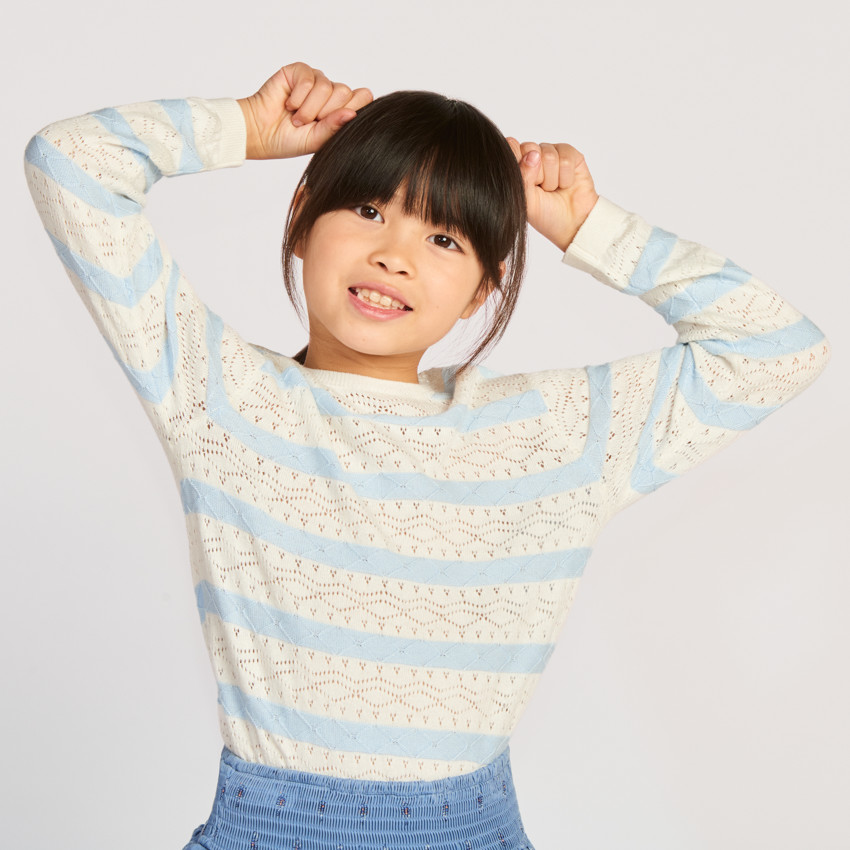 Gebreide trui met ajour en gestreept voor meisjes 