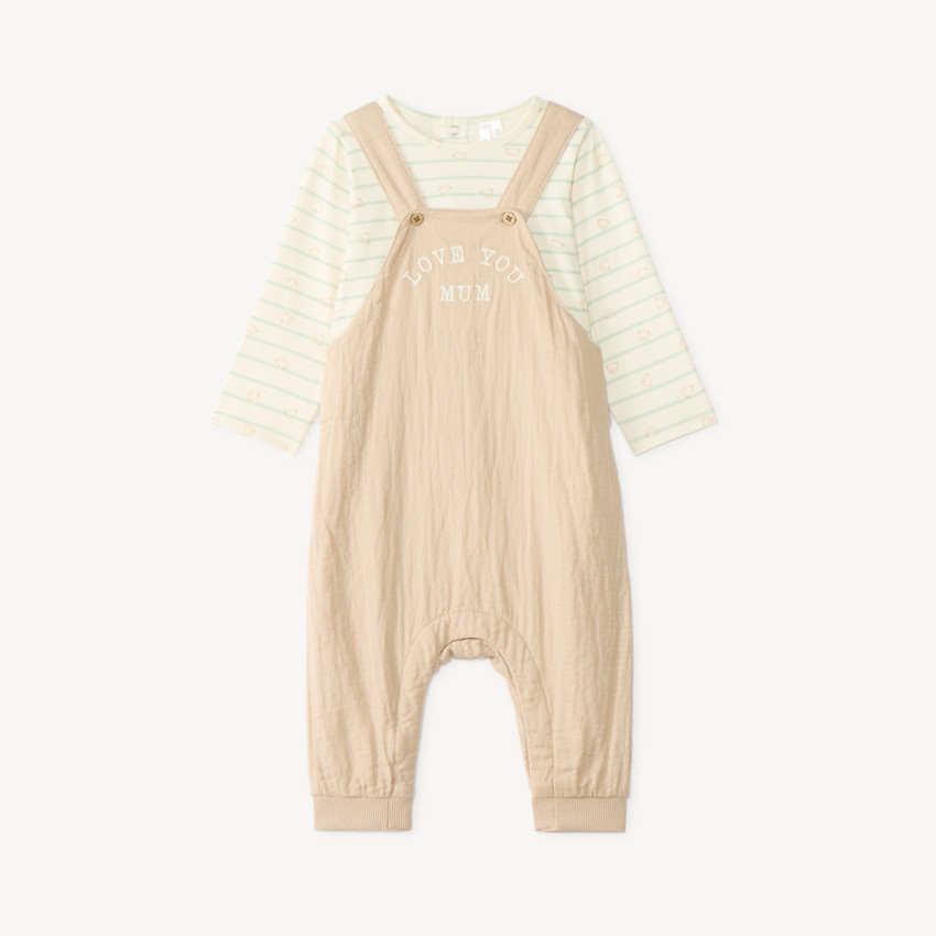 Ensemble bébé garçon salopette + t-shirt manches longues motif ourson 