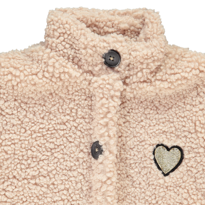 Manteau en fausse fourrure à coeur brodé pour enfant fille 