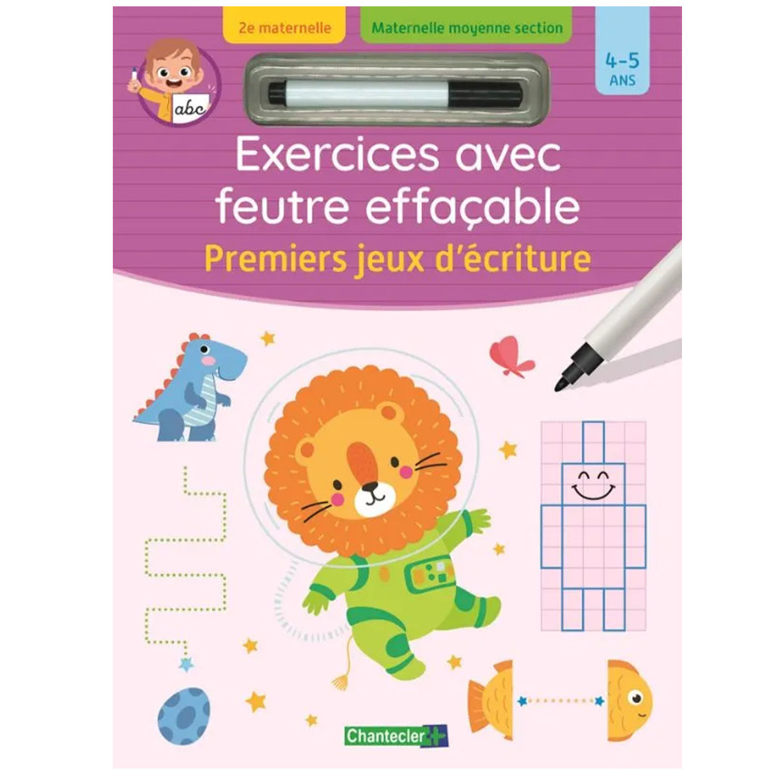Livre d'exercices FR - Feutre effaçable - Premier jeu d'écriture - 4ans+ 