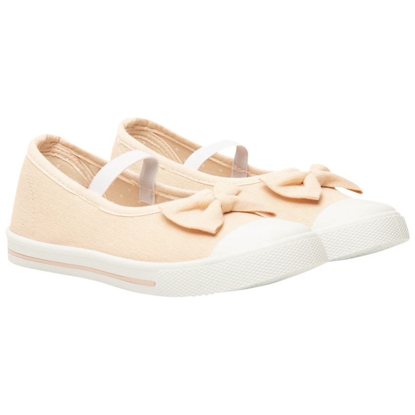 Babies nude en toile avec nœud et lanière élastiquée pour fille 