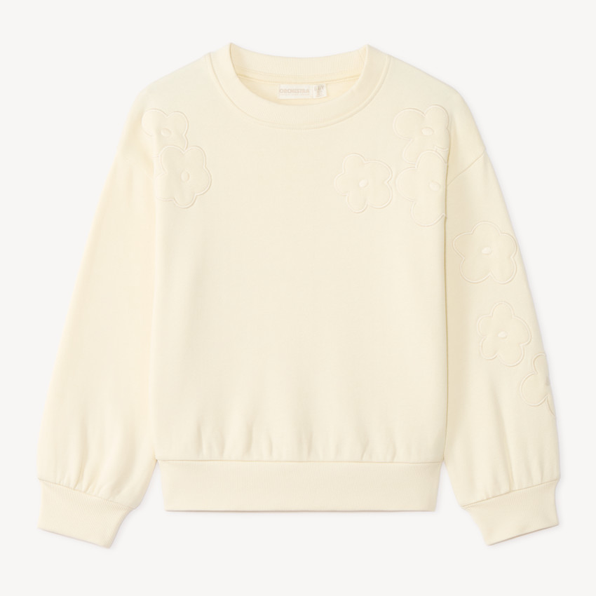 Fleece sweat met geborduurde bloemen meisjes 