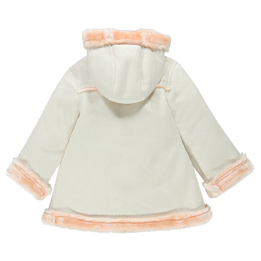 Manteau brodé à capuche effet peau retournée, doublé sherpa  