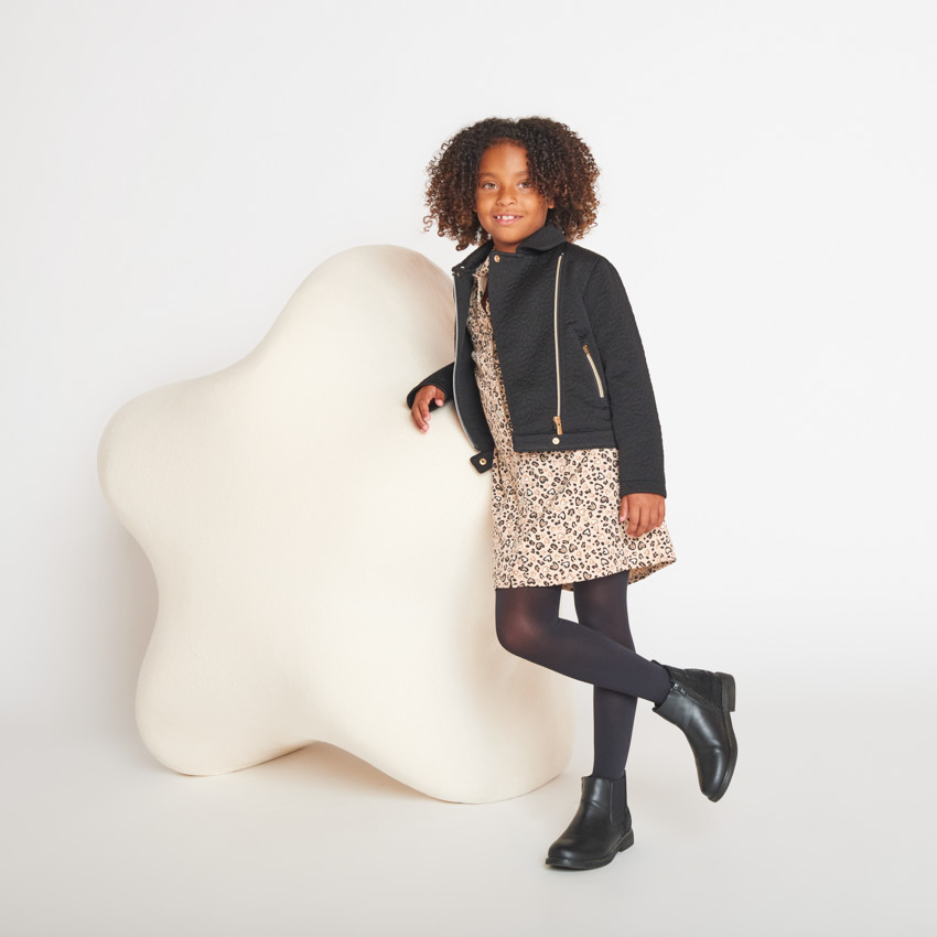 Veste molleton style perfecto quilte léopard pour fille 