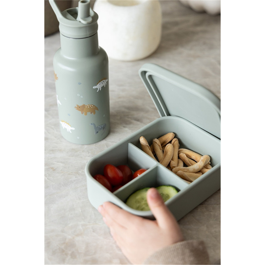 Lunchbox siliconen met 3 compartimenten en dinosaurussen groen 