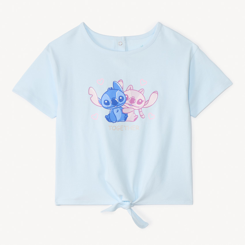 T-shirt manches courtes noué avec Stitch et Angel Disney pour bébé fille 