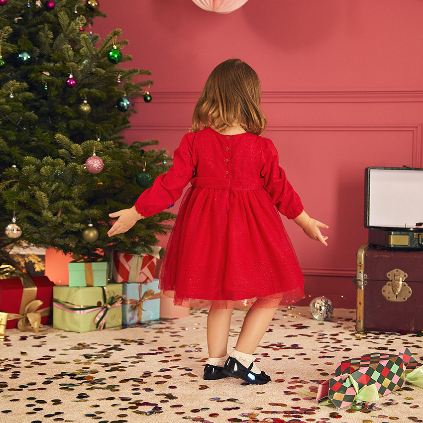 Feestjurk met lange mouwen in glinsterende tule voor meisjes 