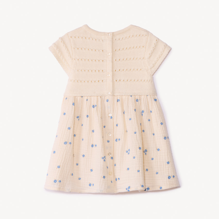 Robe manches courtes effet 2 en 1 bi-matière pour bébé fille 